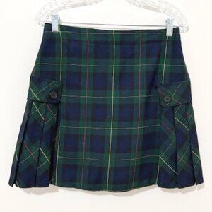 Lands' End School Uniform Side Pleat Skort Plaid Hunter/Classic Navy Size 6